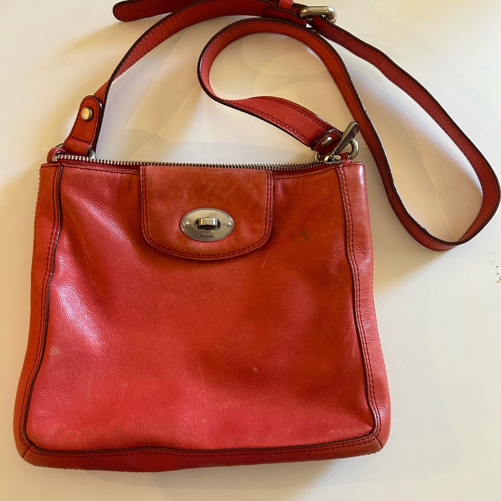 Fossil Marlow Crossbody Bag burnt out red  Leather Turnlock Purse Handbag